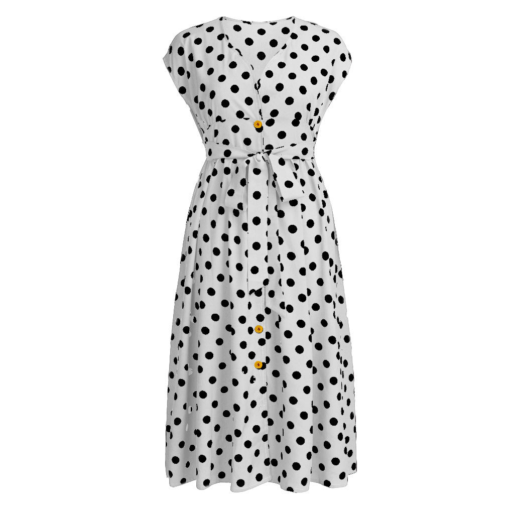 Plus Size V-neck Polka Dot Button Dress