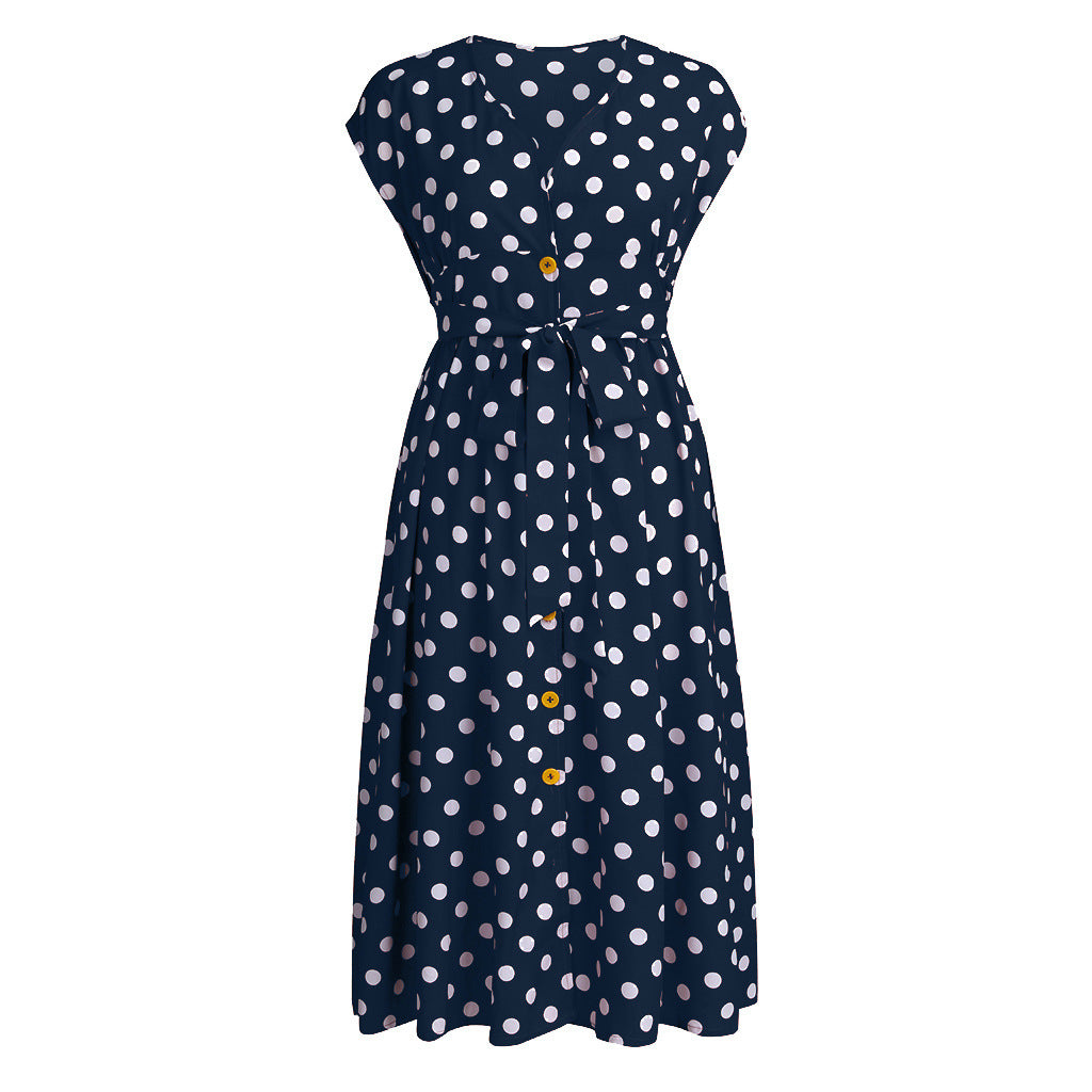 Plus Size V-neck Polka Dot Button Dress