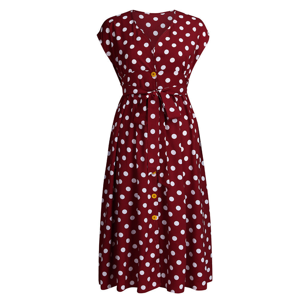 Plus Size V-neck Polka Dot Button Dress