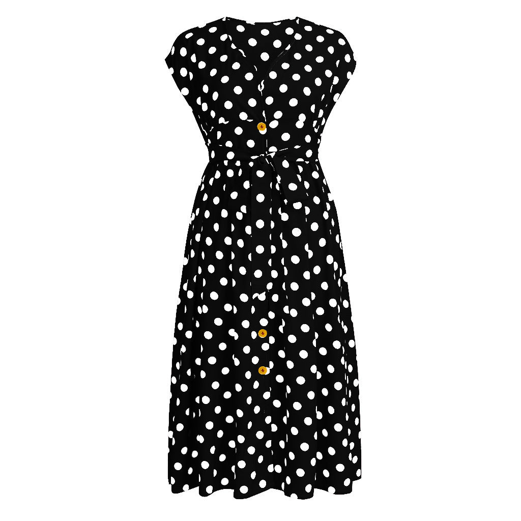 Plus Size V-neck Polka Dot Button Dress