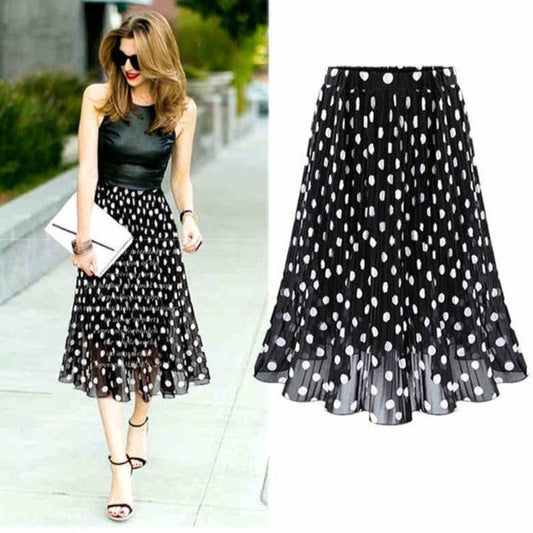 Polka Dot Pleated Skirt Chiffon Skirt