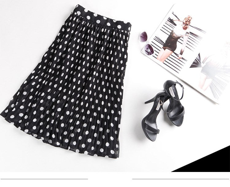 Polka Dot Pleated Skirt Chiffon Skirt