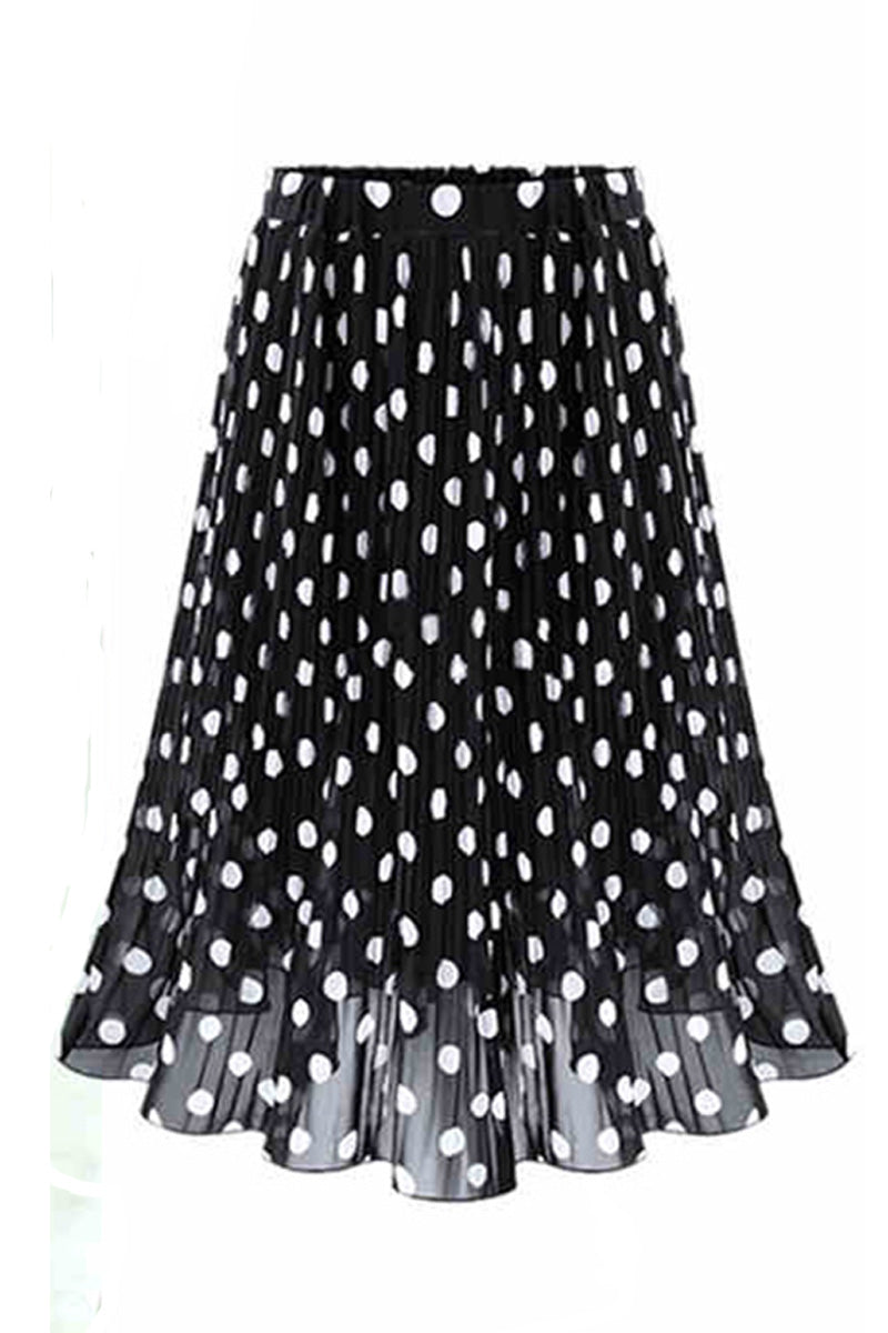 Polka Dot Pleated Skirt Chiffon Skirt