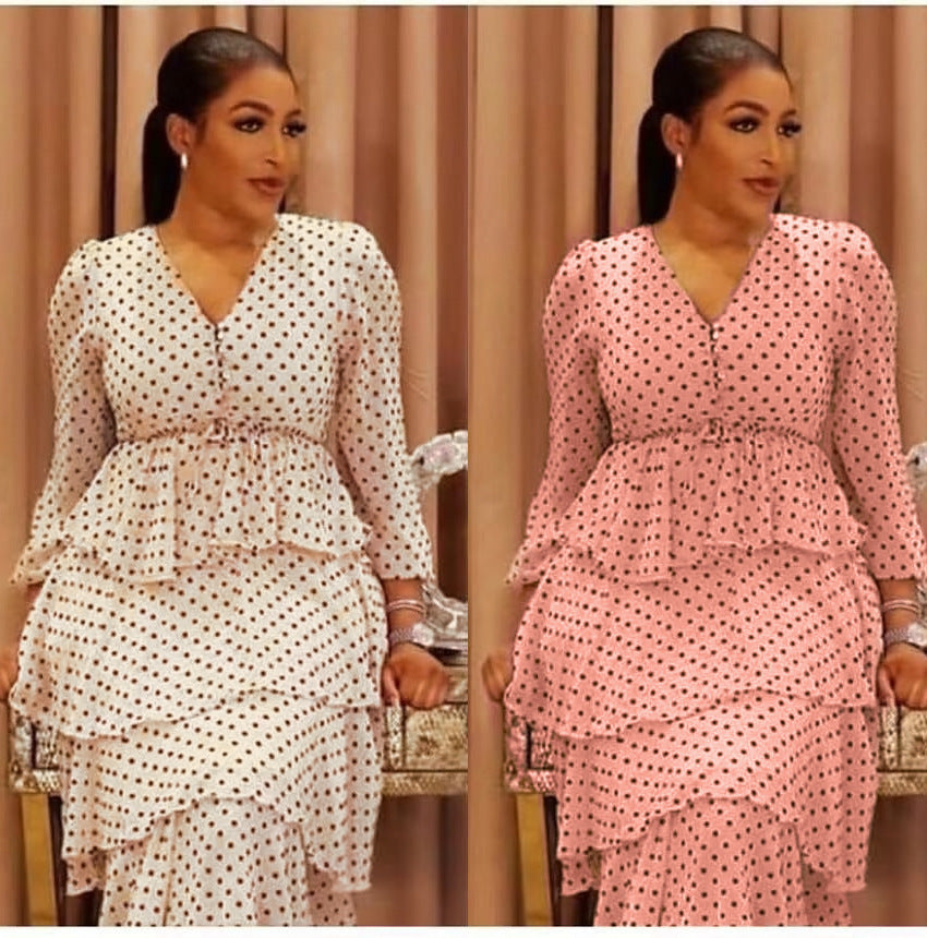 V-neck Ruffled Waist Modest Christian Dress