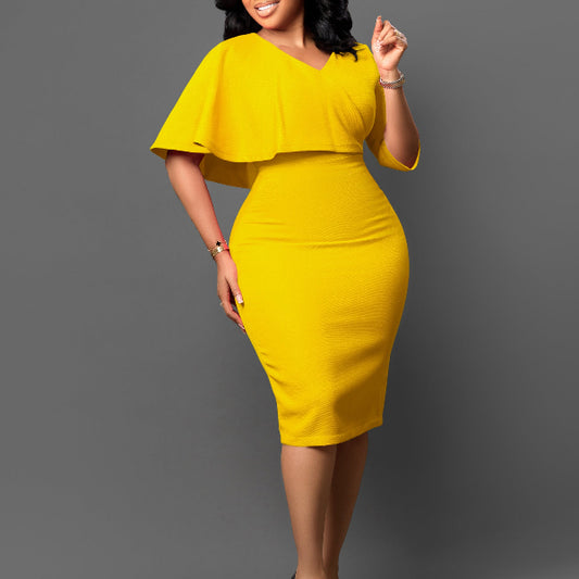 Elegant Solid Color Sheath Pencil Skirt Dress