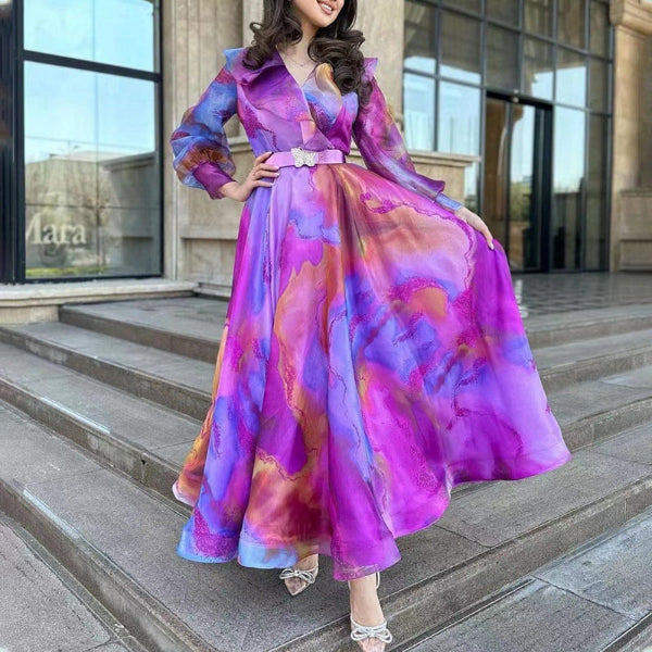 Modest Printed Wide Hem Dress