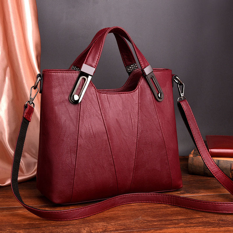 Soft leather large-capacity handbag