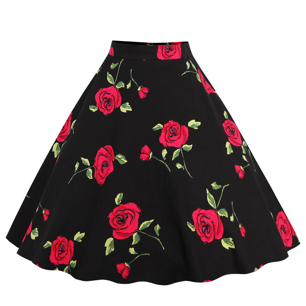 Vintage High Waist Print Skirt