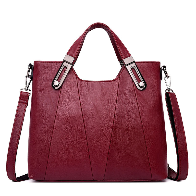 Soft leather large-capacity handbag