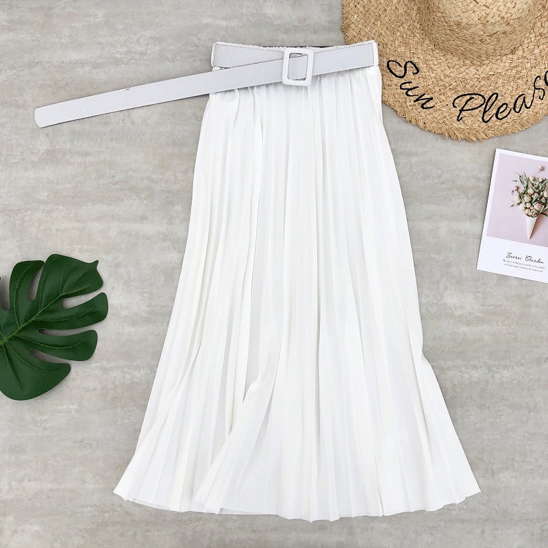 Belted Chiffon Pleated Skirt