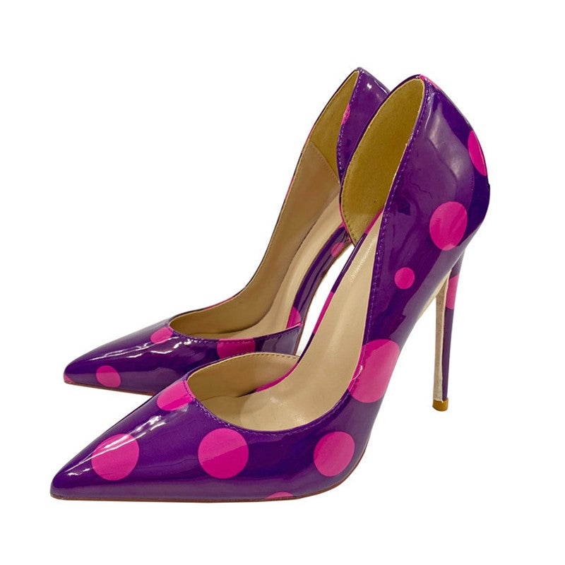 Polka Dot, Hollow Side, Pointed Thin Heel High Heels