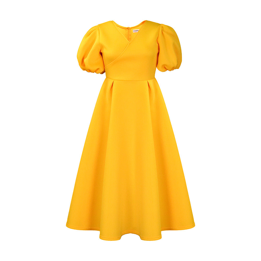 Women's V-neck Puff Sleeve Dress