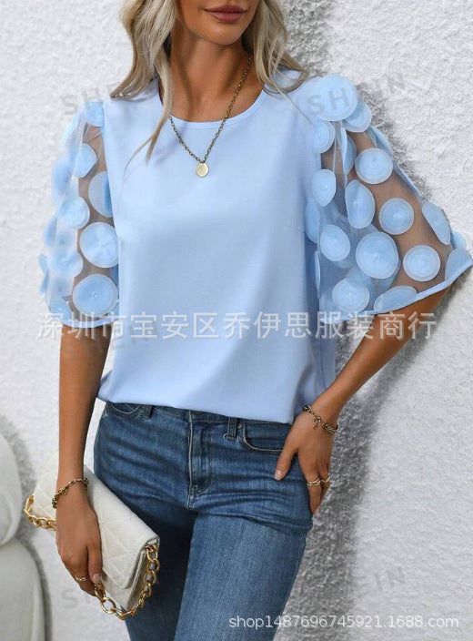 Round Neck Hollow-out Short-sleeved Women's Top