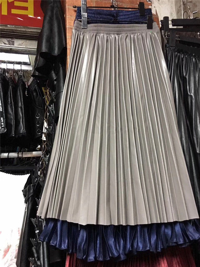 Pleated Half Length High Waist Long Skirt