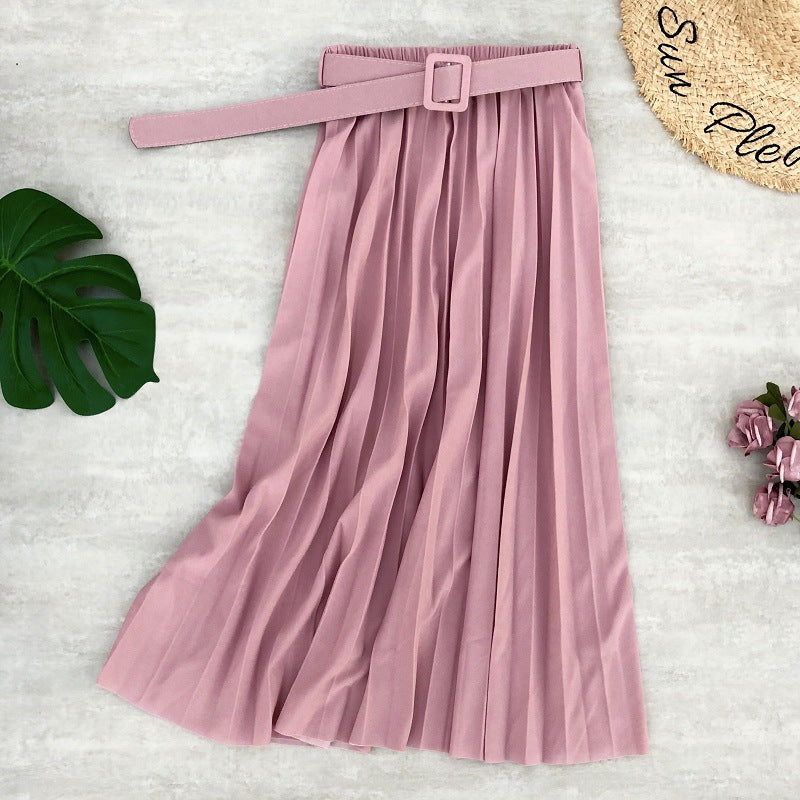 Belted Chiffon Pleated Skirt