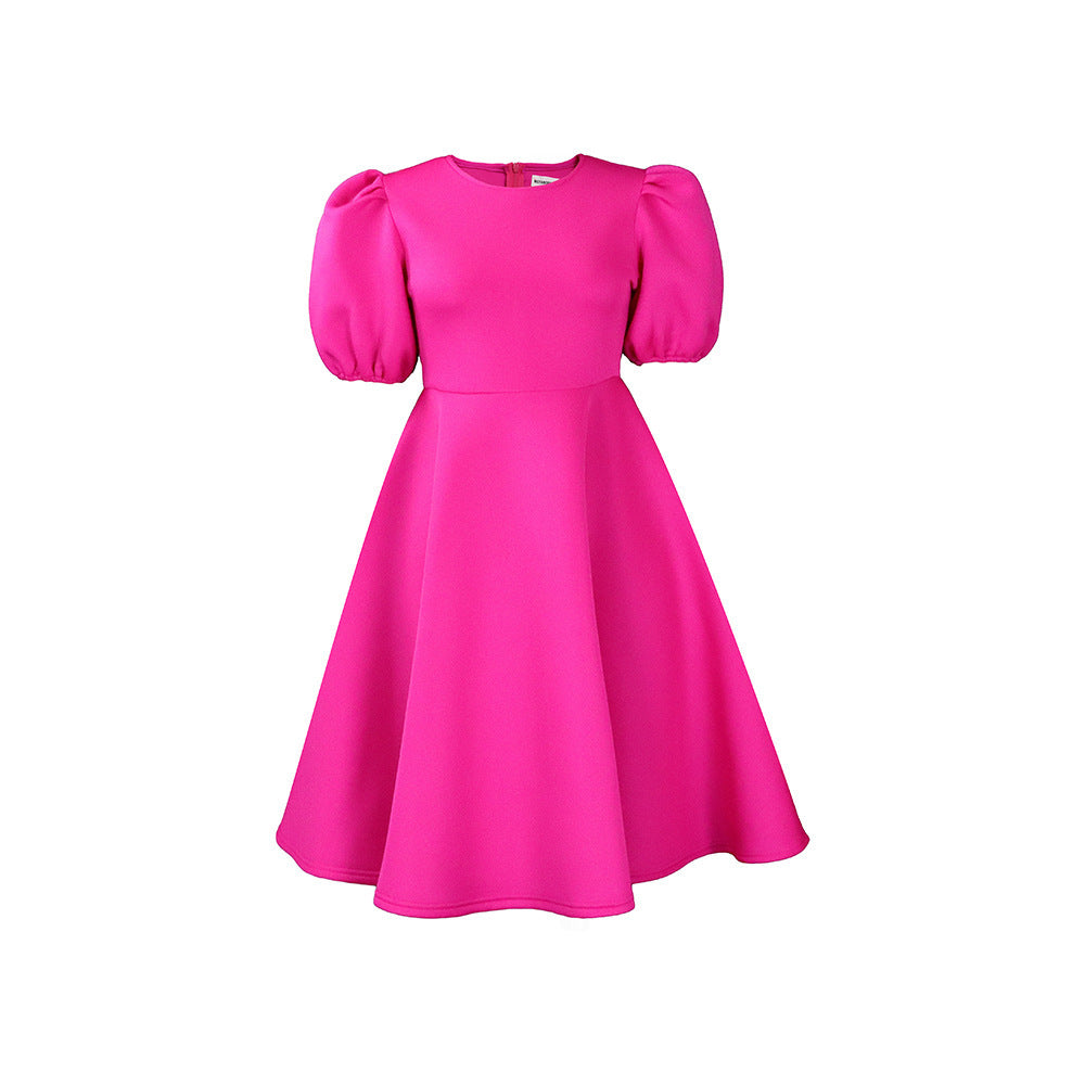 Women's Bubble Sleeves Wrapped Waist Swing Dress