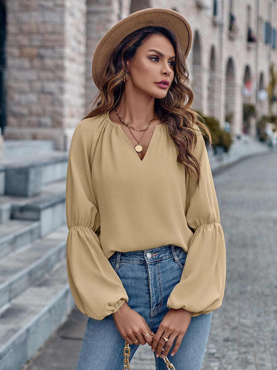 Solid Color V-neck Loose Women's Top