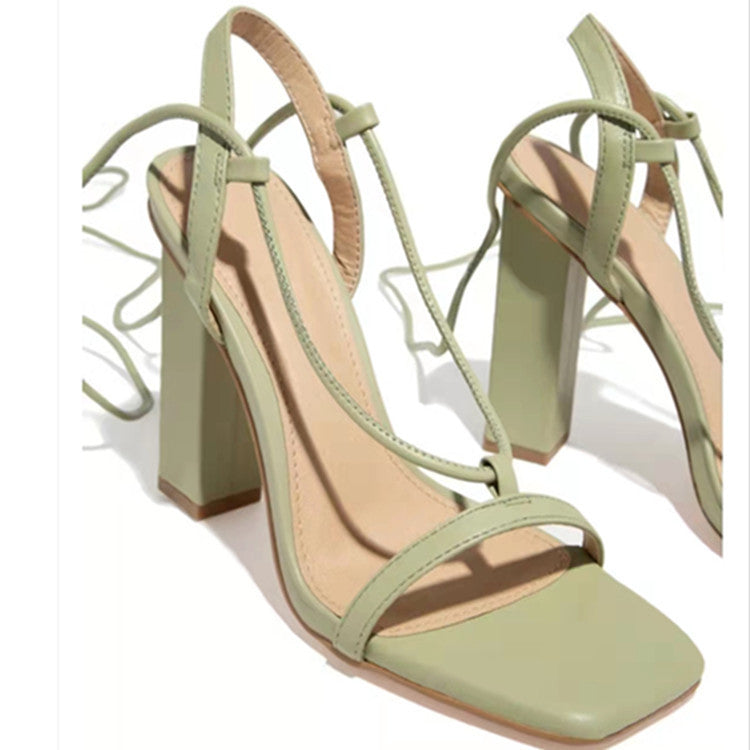 Women Shoes, Square Toe Ankle Lace-Up Strappy Sandals Fashion Pumps