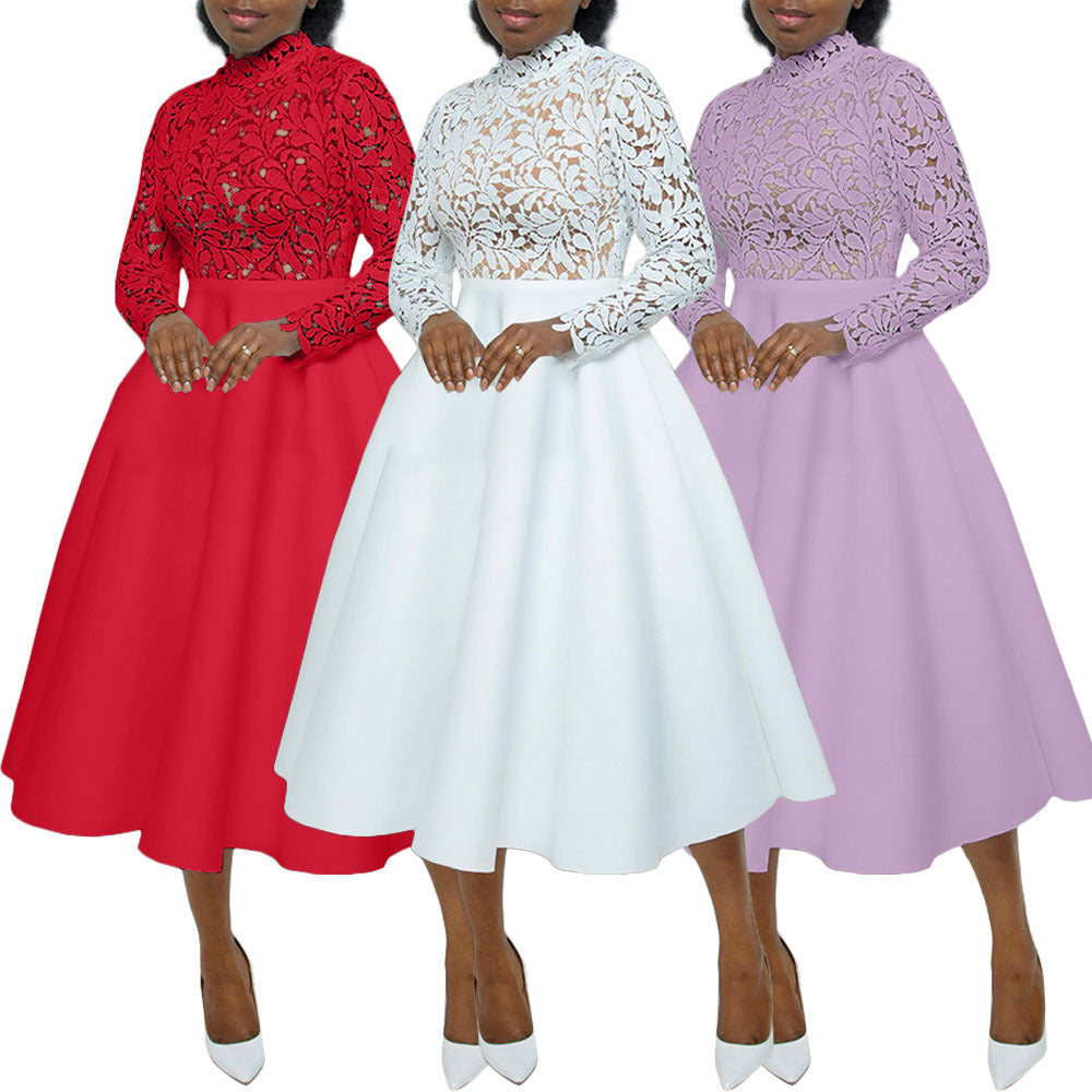 High-necked Lace Petal Dress