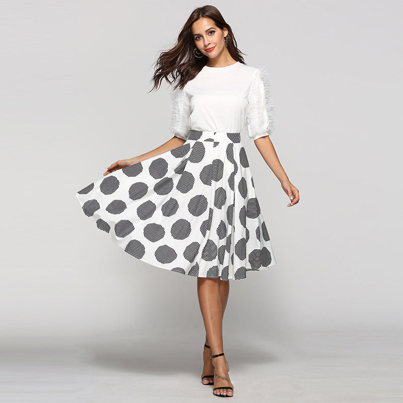 Large Polka Dot Slim Fit Mid-Length Skirt