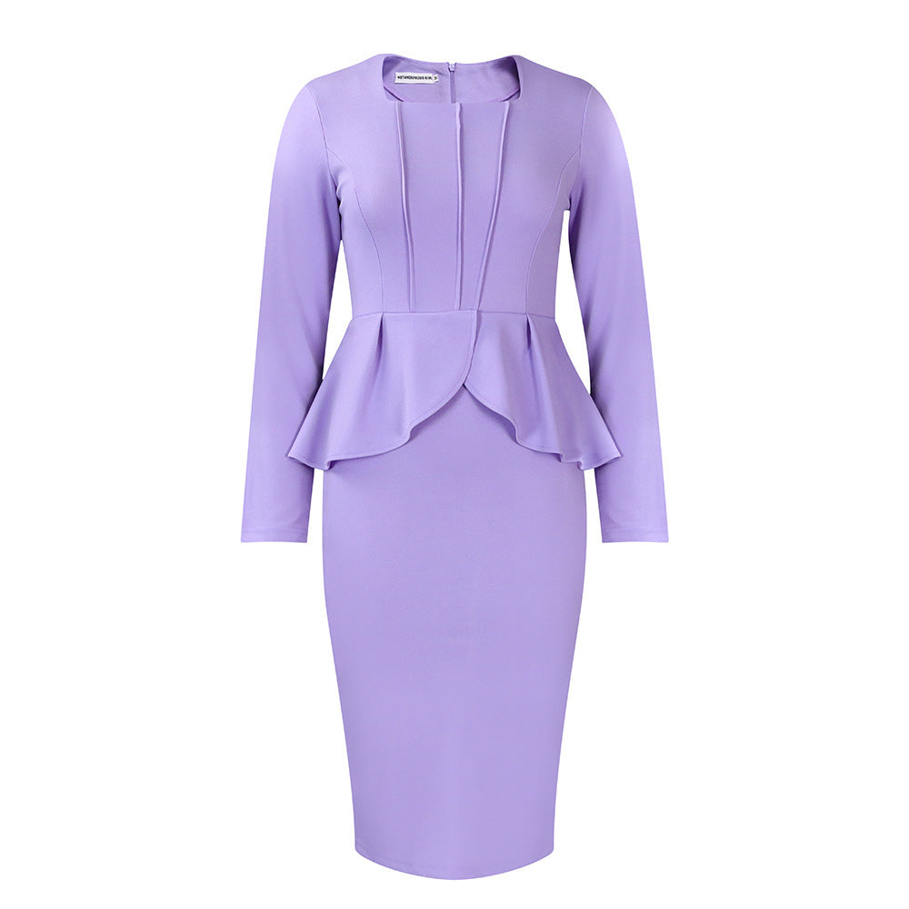 Women's Long Sleeve Elegant Ruffled Dress
