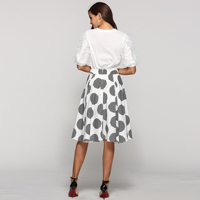 Large Polka Dot Slim Fit Mid-Length Skirt