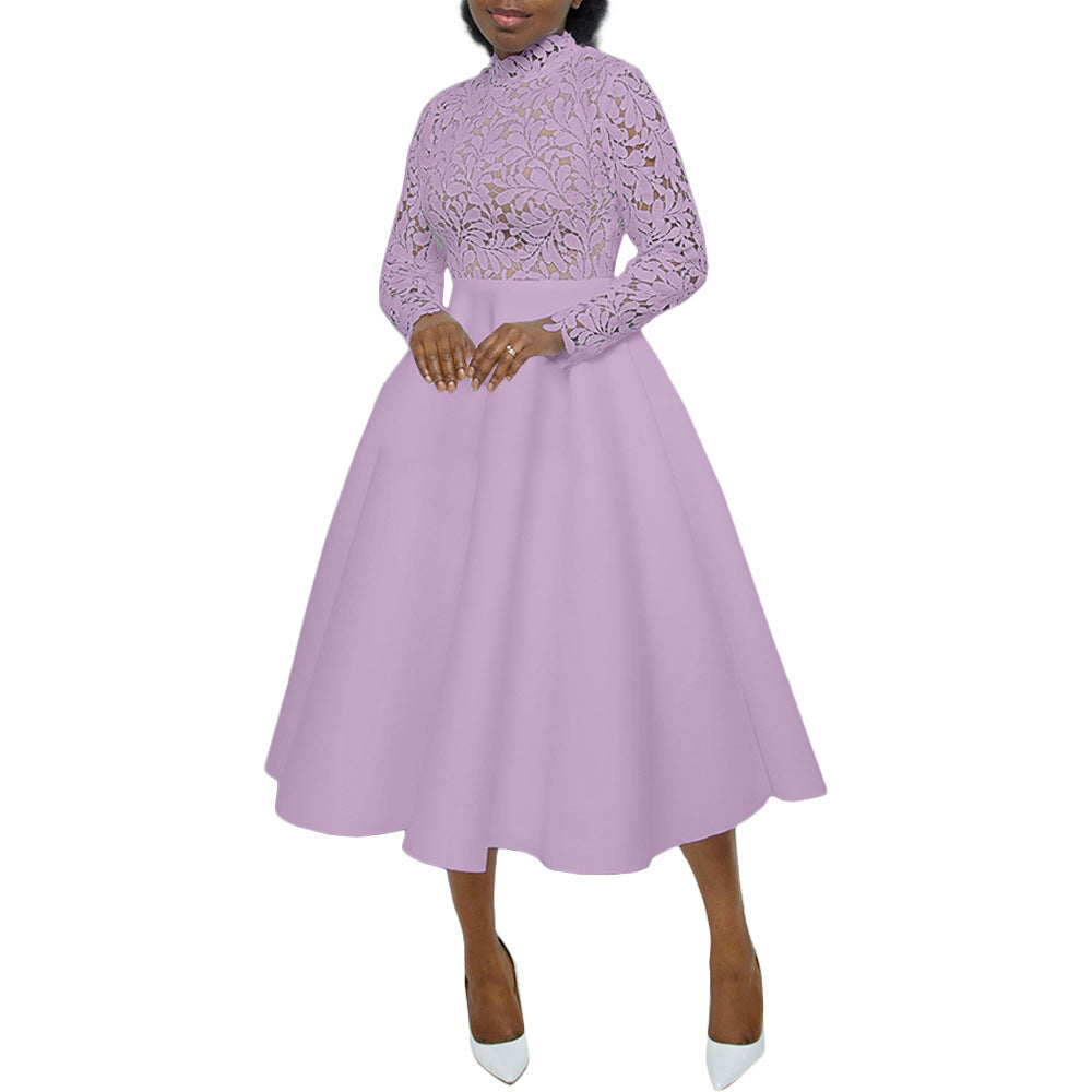 High-necked Lace Petal Dress