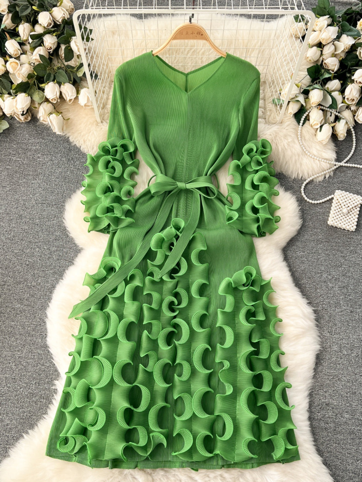 Graceful Ruffled Design Dress Perfect for Church and Formal Events