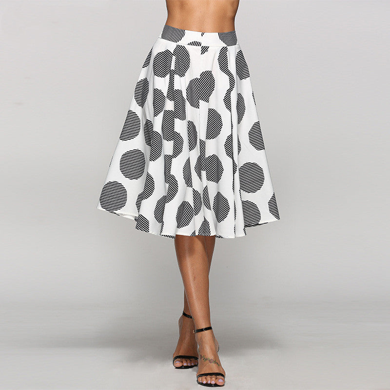 Large Polka Dot Slim Fit Mid-Length Skirt