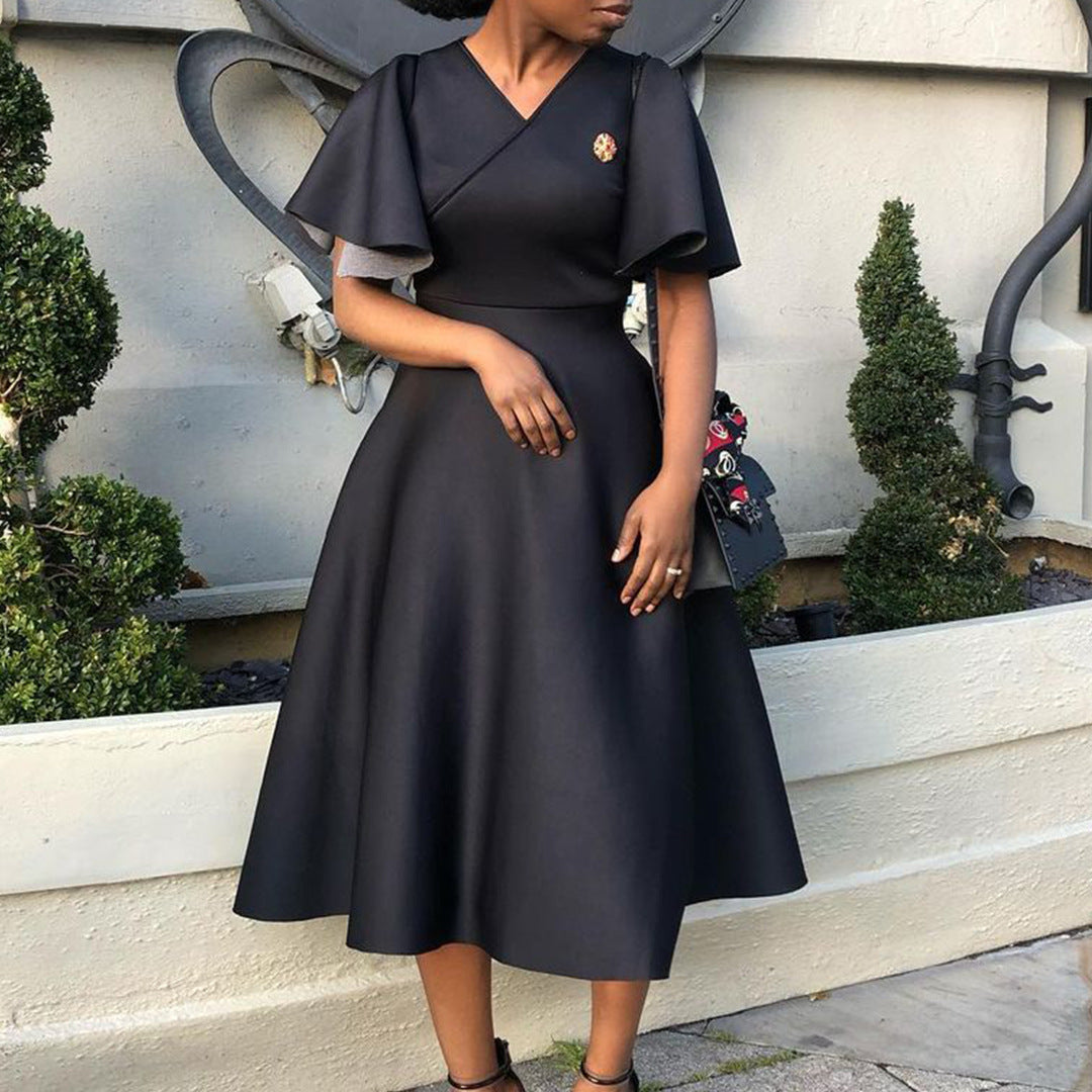 Women's Bell Sleeve V-neck A- Line Dress
