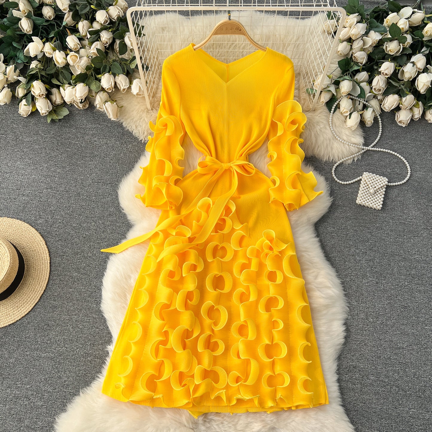 Graceful Ruffled Design Dress Perfect for Church and Formal Events