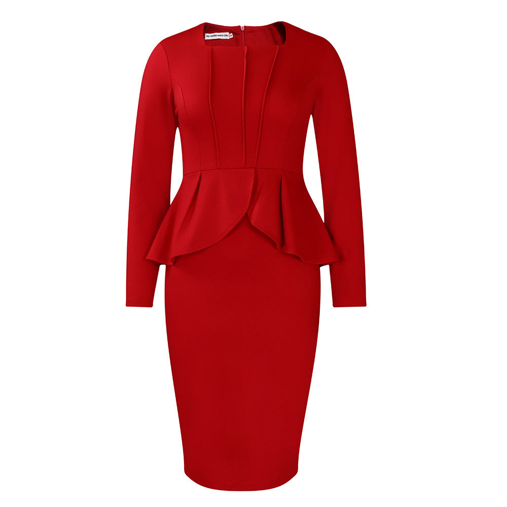 Women's Long Sleeve Elegant Ruffled Dress