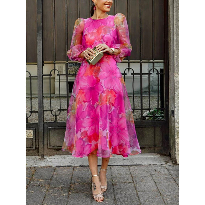 Female Fashion Sheer Flower Dress