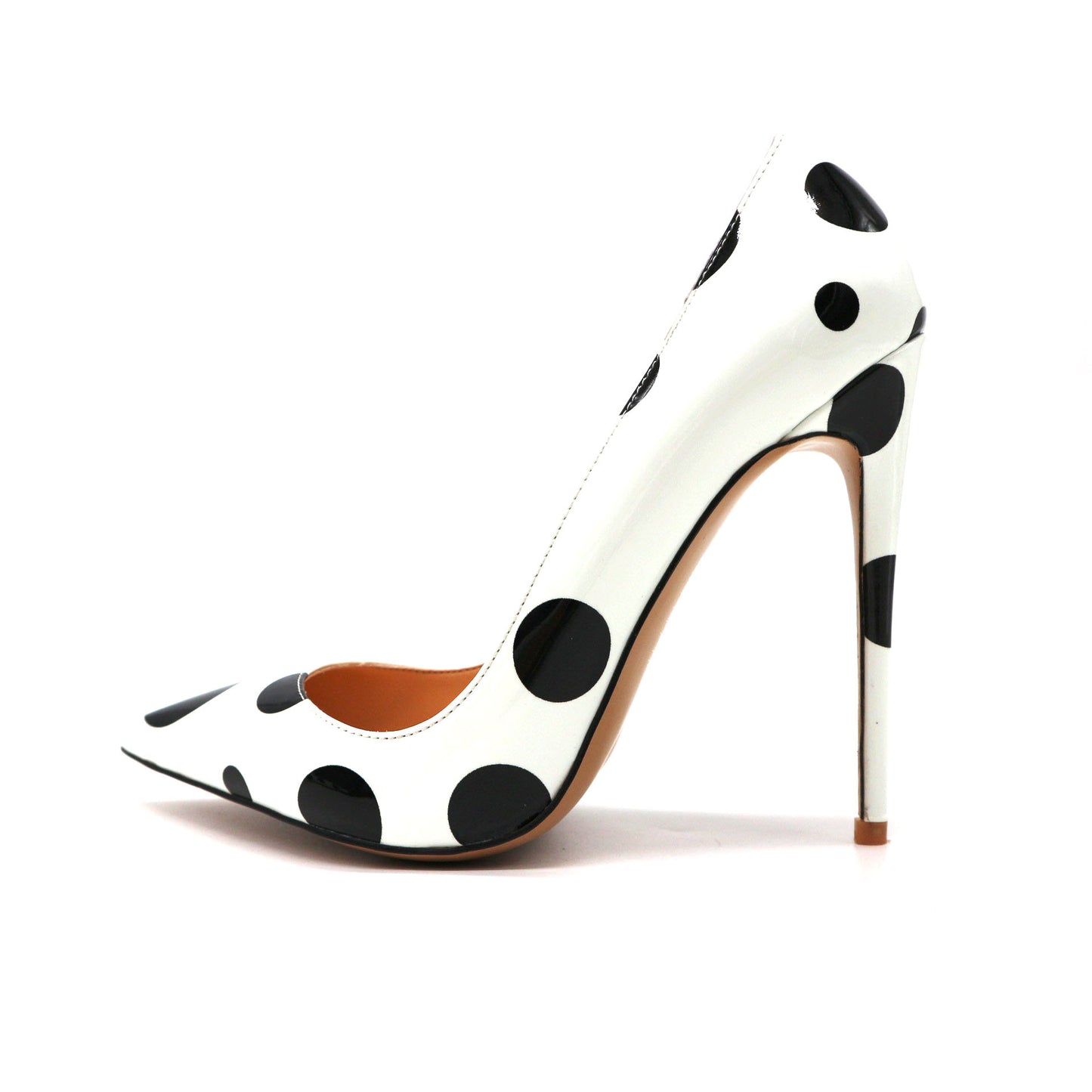 White Patent Leather Black Polka Dot High Heels