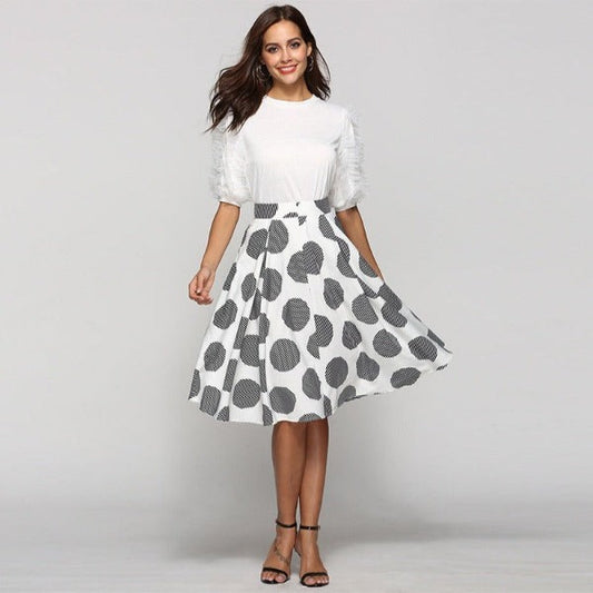 Large Polka Dot Slim Fit Mid-Length Skirt