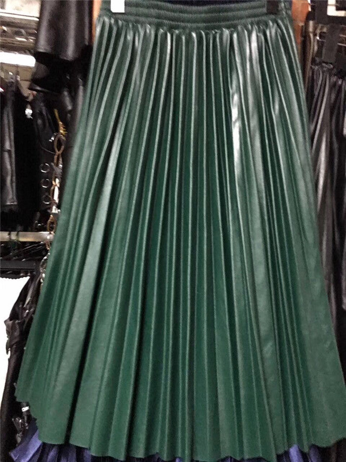 Pleated Half Length High Waist Long Skirt