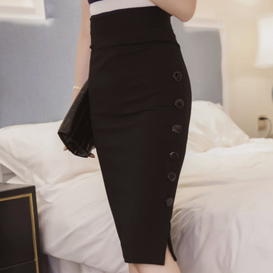 High Waist, Button Down, Side Split  Pencil Skirt