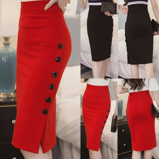 High Waist, Button Down, Side Split  Pencil Skirt