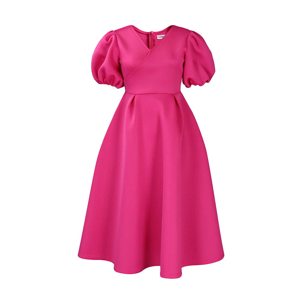 Women's V-neck Puff Sleeve Dress