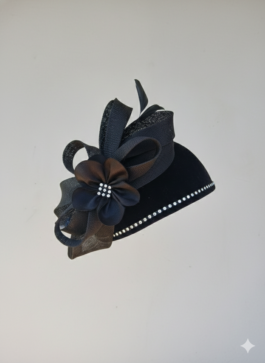 Elegant Midnight Bloom Fascinator Hat - Black Hat