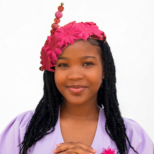 Elegance Floral Fascinator Hat with Beaded Accents – Hot Pink