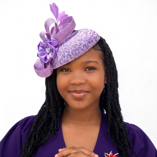 Lavender Lilies Sequin Fascinator – Elegant Light Purple Church Hat with Straw Bow