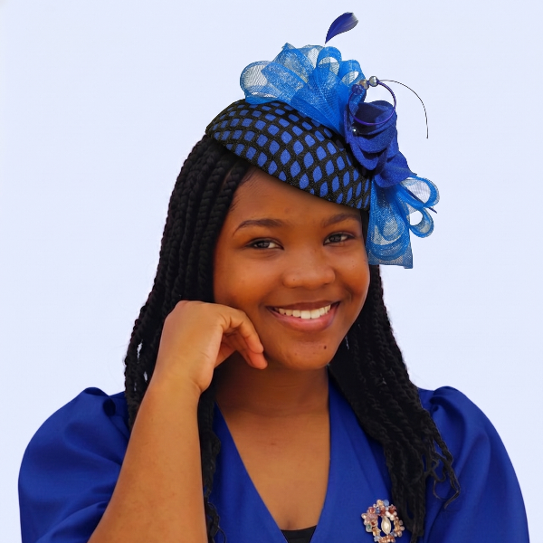 Midnight Azure Lattice Fascinator – Elegant Blue & Black Geometric Church Ha