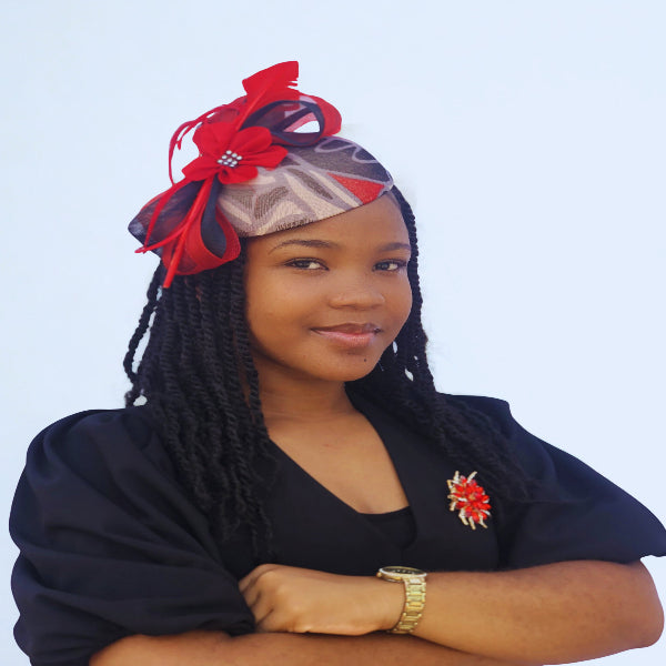 Red & Black Fascinator Hat – Elegant Church & Special Occasion Headpiece
