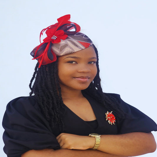 Red & Black Fascinator Hat – Elegant Church & Special Occasion Headpiece