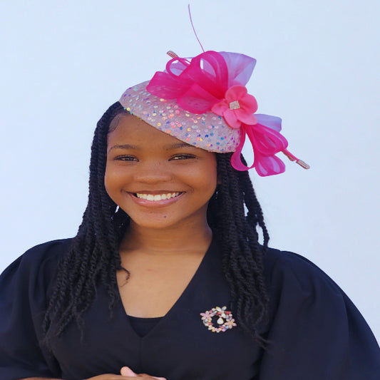 Pink Sequin Fascinator Hat – Elegant Church &; Special Occasion Headpiece
