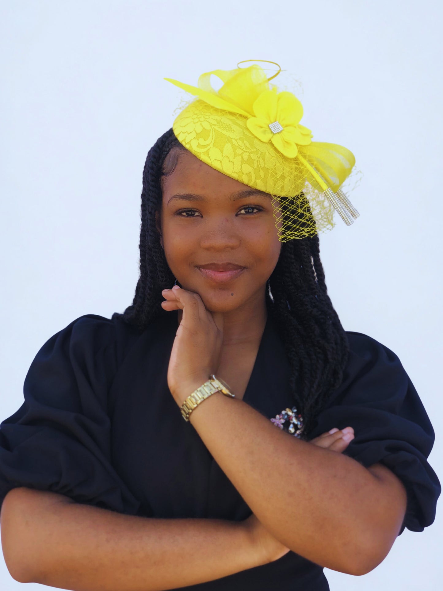 Yellow Lace Fascinator Hat – Elegant Church &; Wedding Headpiece