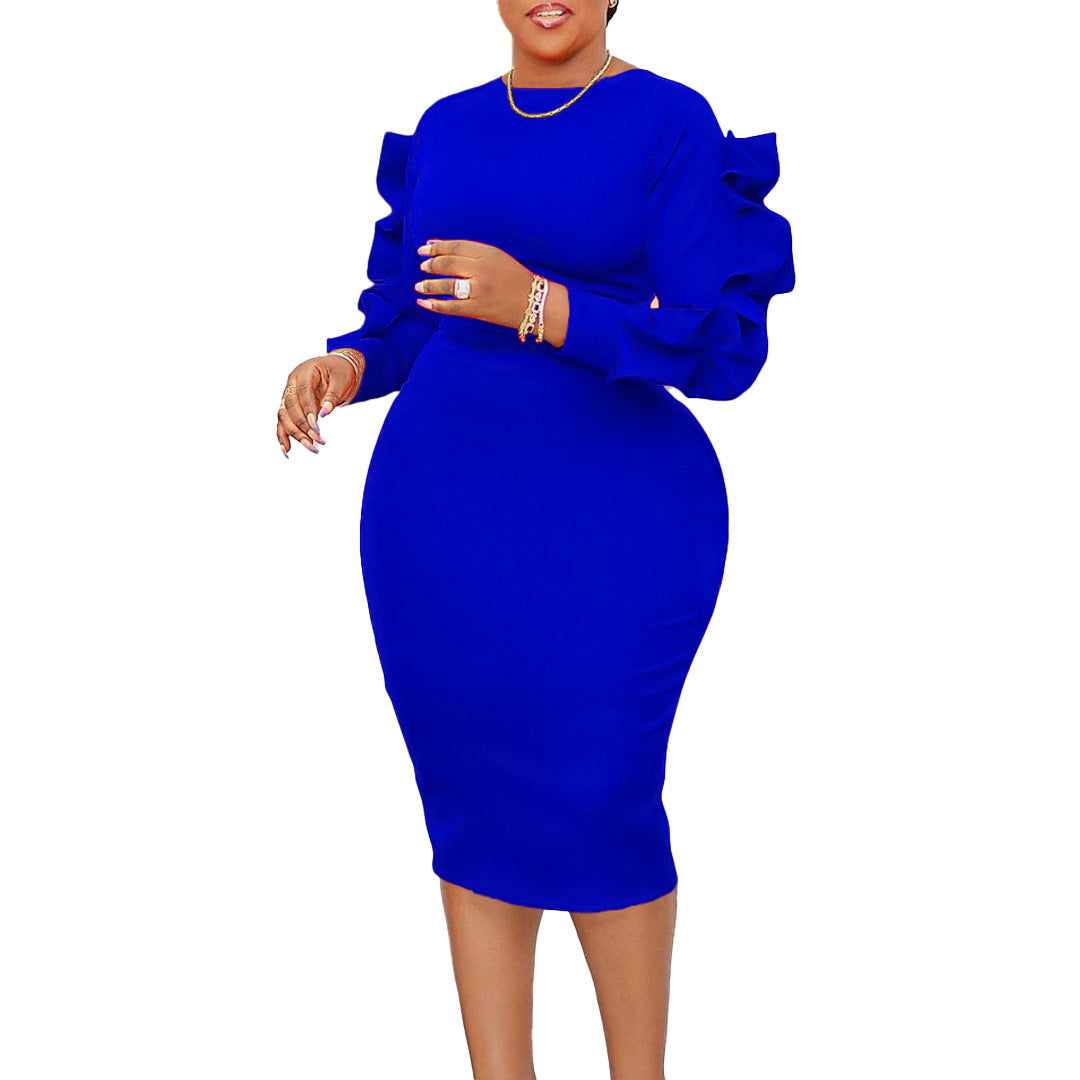 Elegant Dress Plus Size Long Sleeve Dress