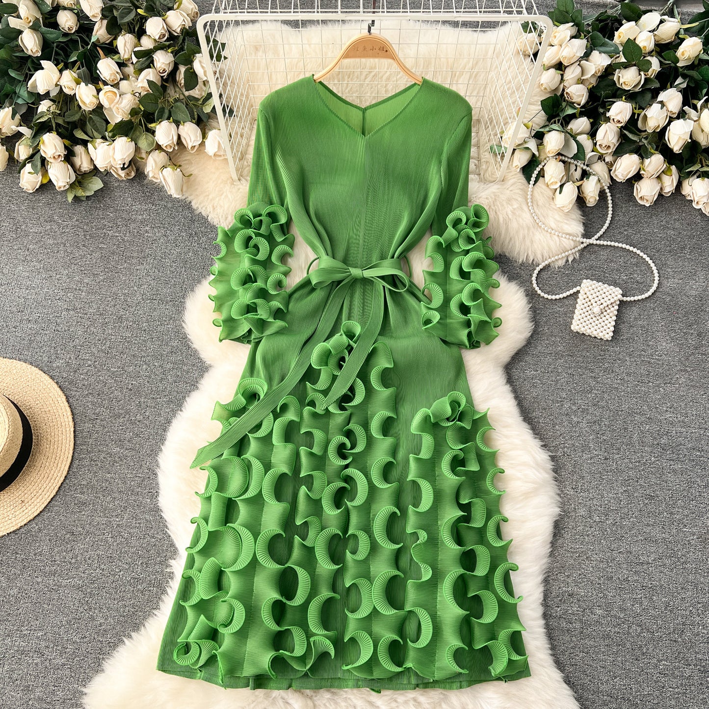 Graceful Ruffled Design Dress Perfect for Church and Formal Events