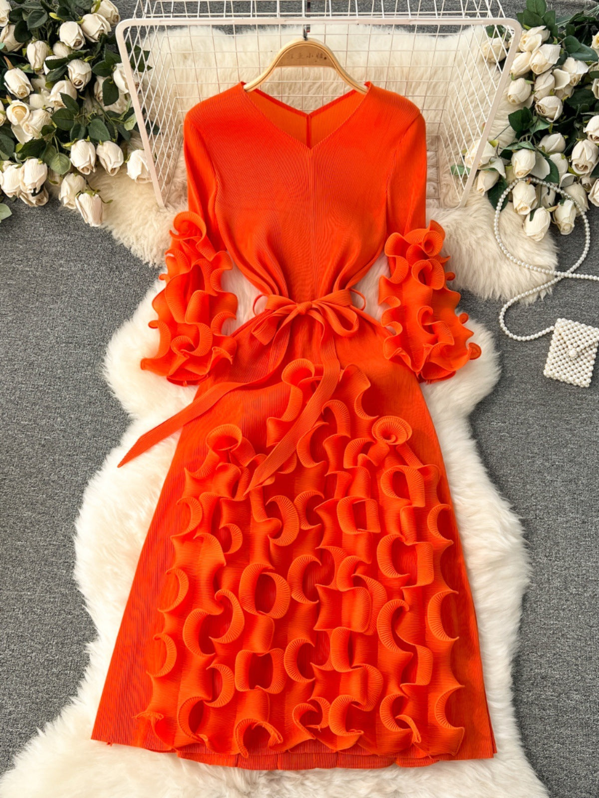 Graceful Ruffled Design Dress Perfect for Church and Formal Events